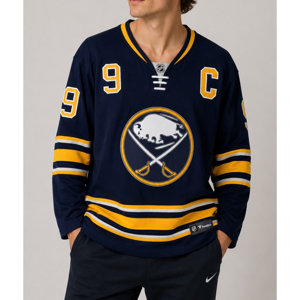 VTG Fanatics Buffalo Sabres Jack Eichel 9 Captain Jersey Navy Blue Mens XL 6195